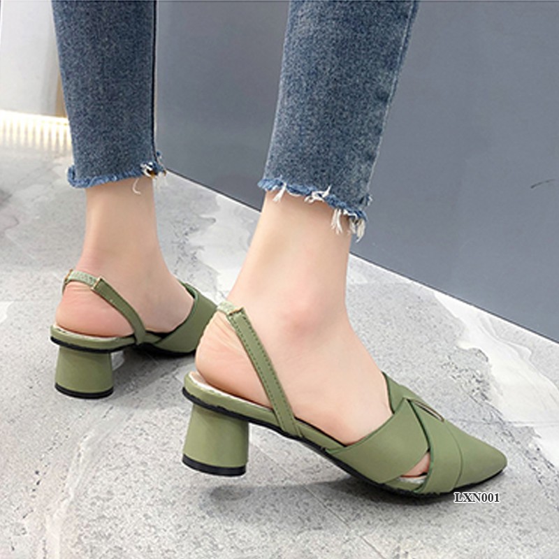 Sandals bít mũi Hàn Quốc, Giày cao gót mũi nhọn trẻ trung, cá tính gót tròn 5 cm tôn dáng cho nữ TKO129