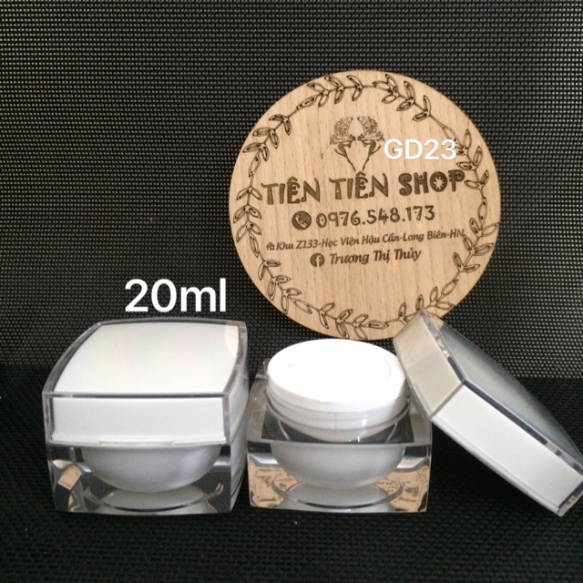 Hũ nhựa vuông trắng 20ml thân đục