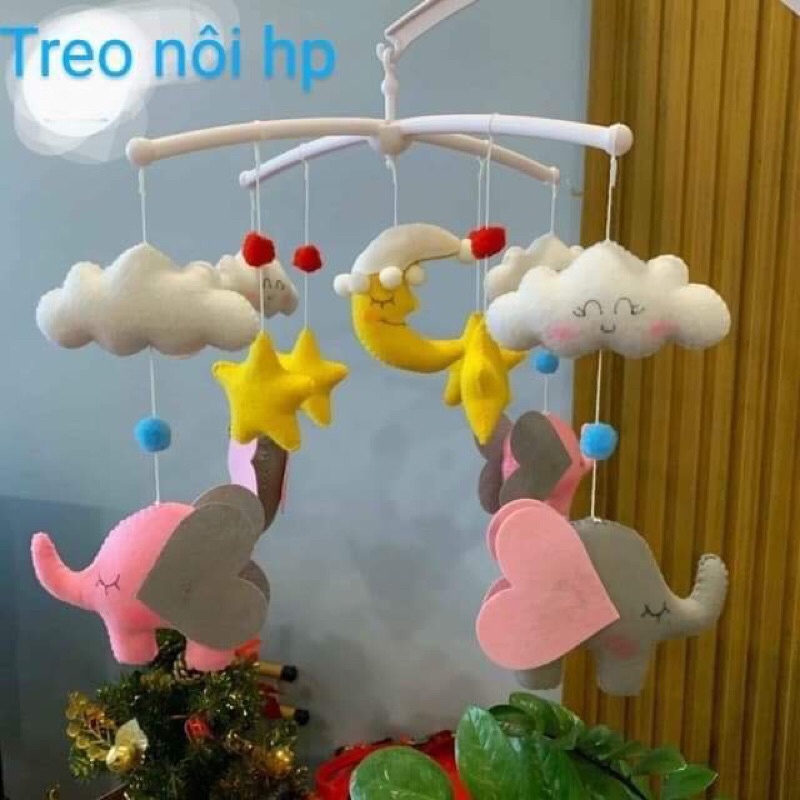 Treo nôi voi hồng .Tặng kèm bảng tên bé.