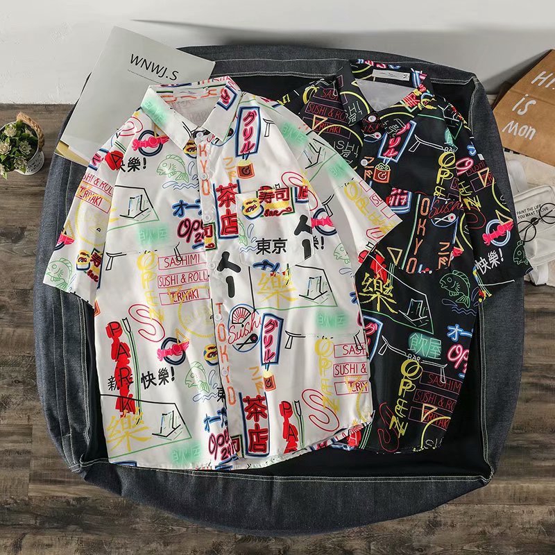 Cool new summer multi-language personality cool printed comfortable casual shirt