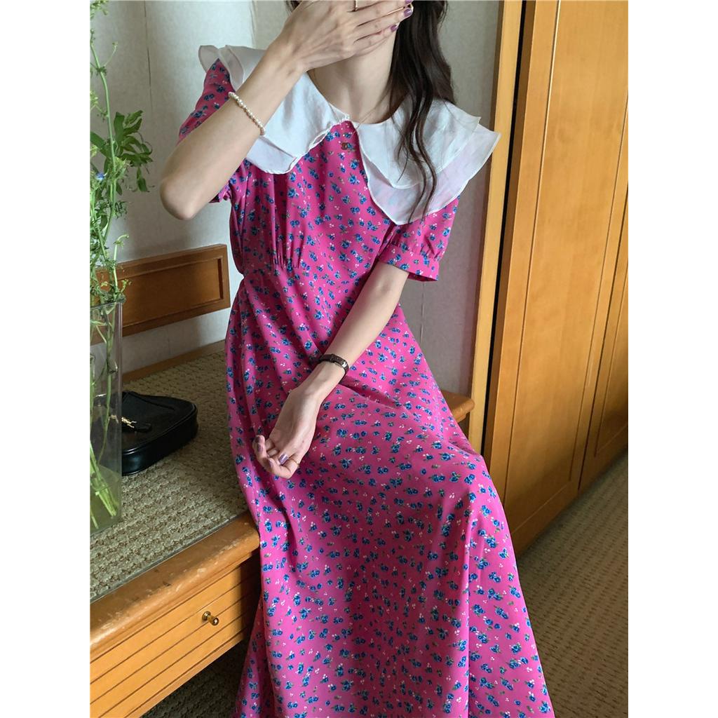Đầm Voan Hoa Hai Lớp Ngắn Tay Cổ Bèo Thời Trang Mùa Hè Mới 51226