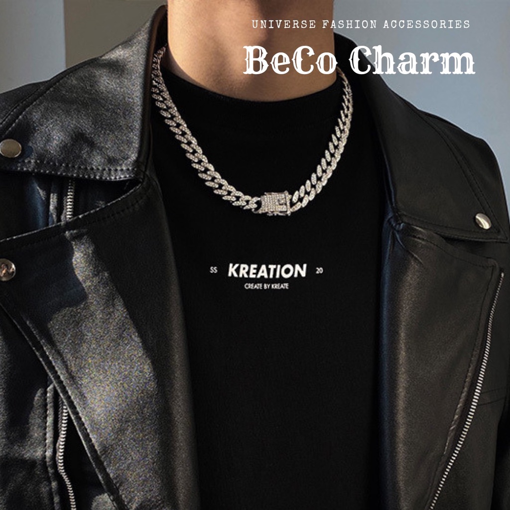 Dây chuyền vòng cổ nam nữ  Vòng Tay Nam Cuban Đính Đá HipHop Dạng Chuỗi Xích Đẹp Streetwear Thép Tit