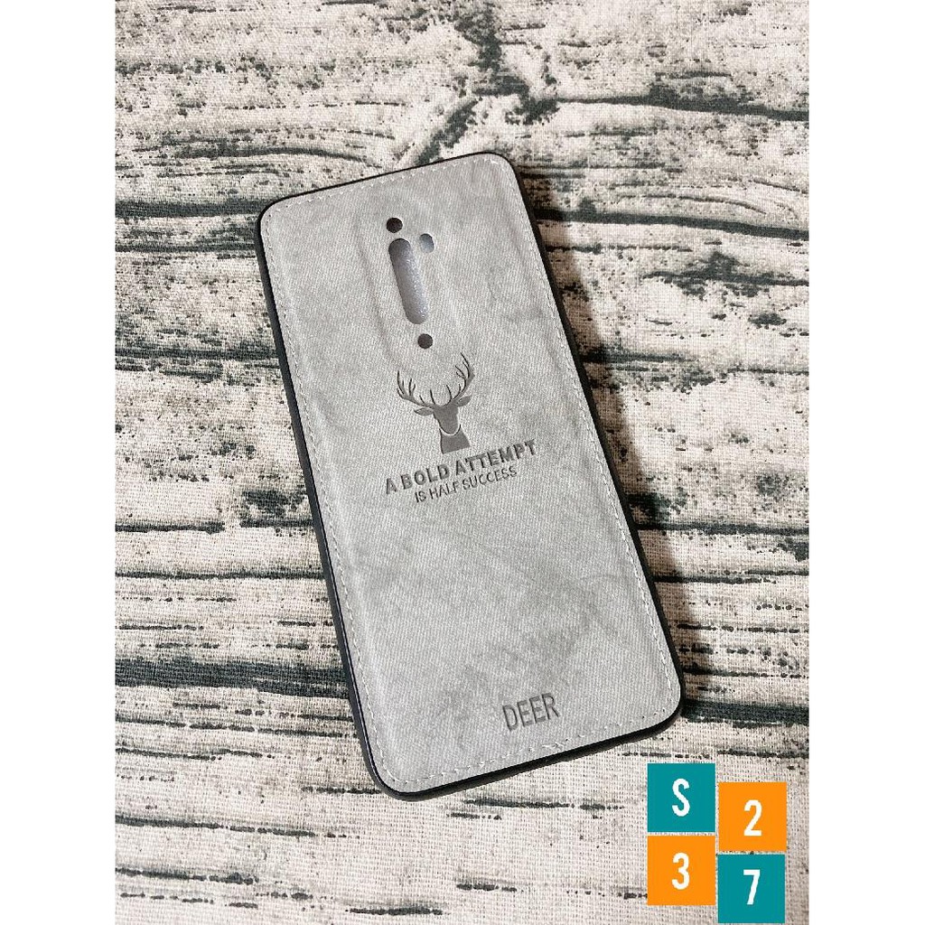 Ốp lưng Oppo Reno 2F , Reno 2Z Ốp vải Jean viền dẻo đen điêu khắc hình nai cao cấp