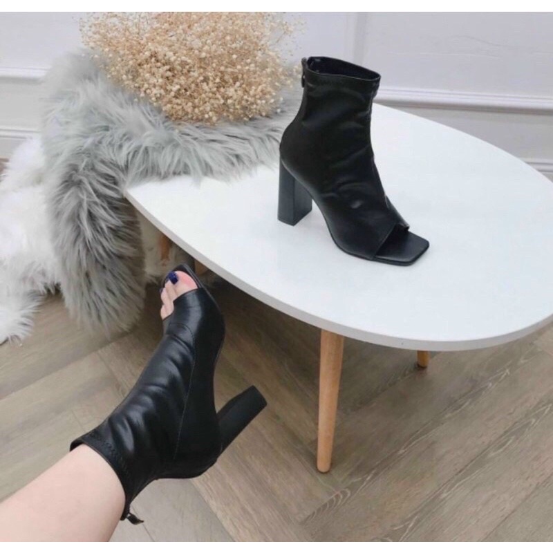 Giày boots da nữ xỏ ngón cao gót , boots nữ hở ngón da mềm siêu hot | BigBuy360 - bigbuy360.vn