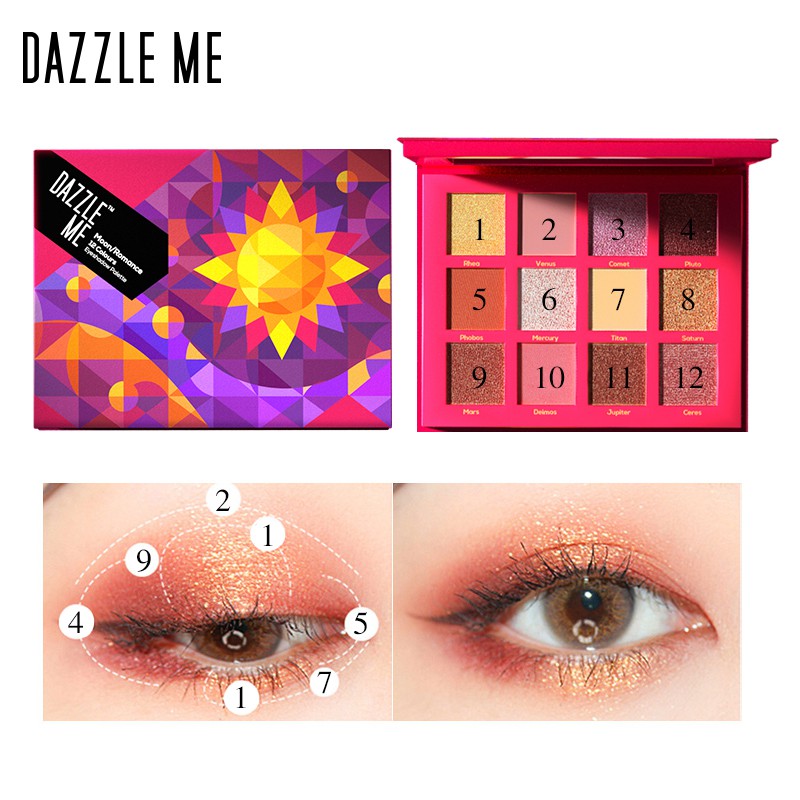 Bảng phấn mắt Dazzle Me 12 màu chủ đề mặt trăng / lãng mạn chất lượng cao 120g