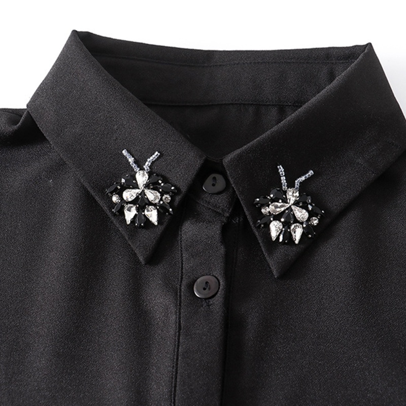 Cổ Áo Sơ Mi Giả 10mk Đính Đá Hình Bướm Màu Trắng / Đen Có Thể Tháo Rời Cho Nữ