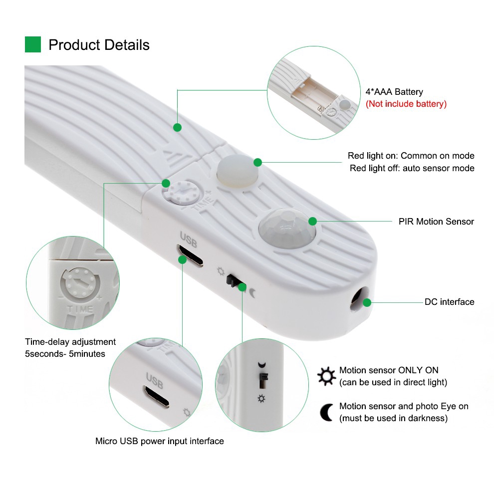 5V 2835 LED Strip with PIR Motion Sensor Switch Controller Bedroom Night Light