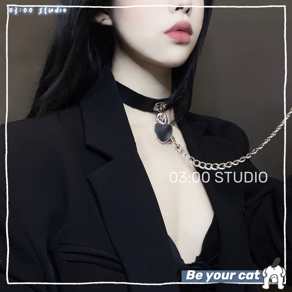 （Giao hàng bảo mật）Cosplay vòng cổ Choker hình trái tim kèm dây xích - Phụ kiện--OldGL