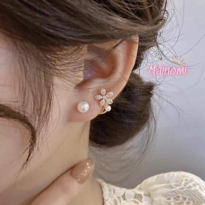 Bông tai bạc dáng kẹp vành siêu xinh, hoa 5 cánh mix trai quyến rũ Mainomi Shop Bạc Xinh