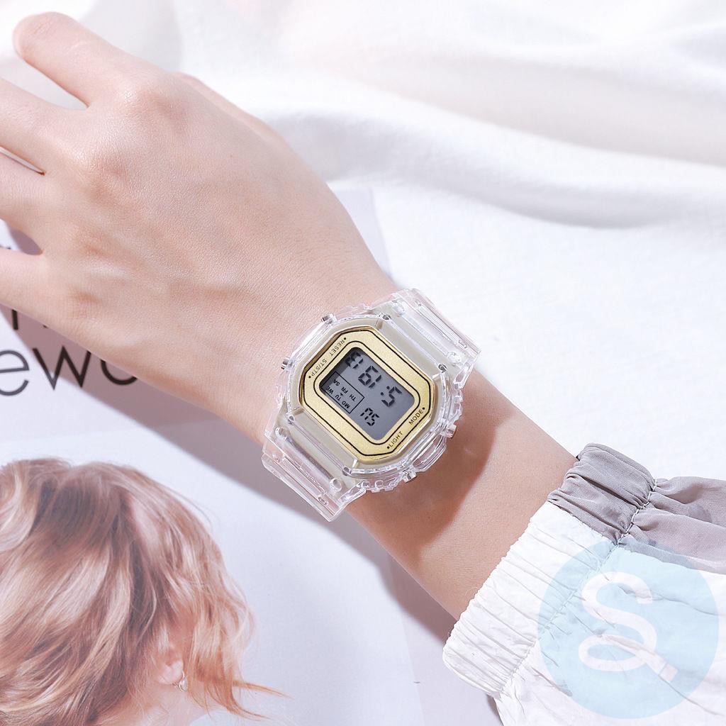 ◆○✿Unicorn ins wind electronic watch female student Korean version of simple waterproof luminous square transparent matcha green couple watch