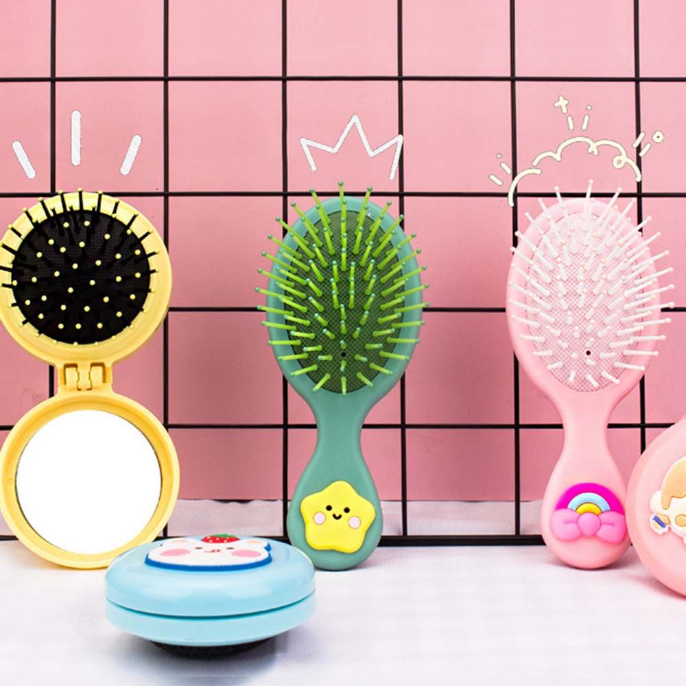 Lược chải tóc nhỏ gọn có gương hình tròn chống tĩnh điện phong cách Hàn Quốc