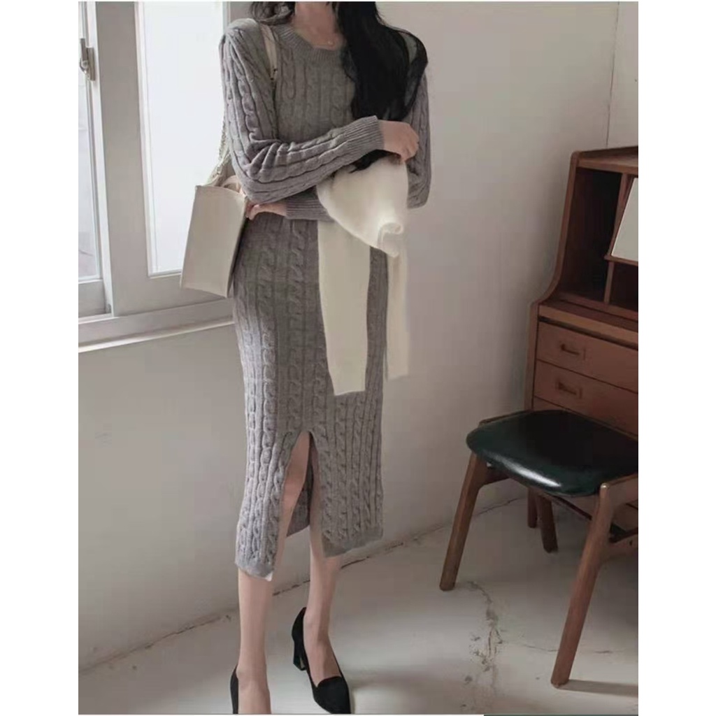 DUNEA Đầm Sweater Cổ Tròn Thiết Kế Xinh Xắn Cho Nữ