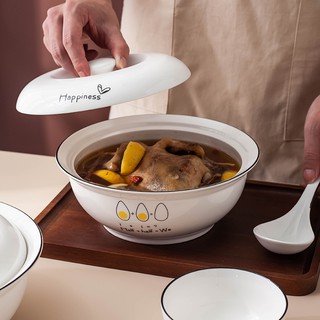 Nồi nấu súp hình tròn kèm nắp đậy bằng sứ kích thước 9 inch