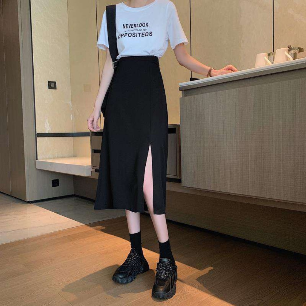 SPK- Chân váy nữ, chân váy xẻ tà nữ màu đen kéo khoá sau SKUCV-01 | BigBuy360 - bigbuy360.vn