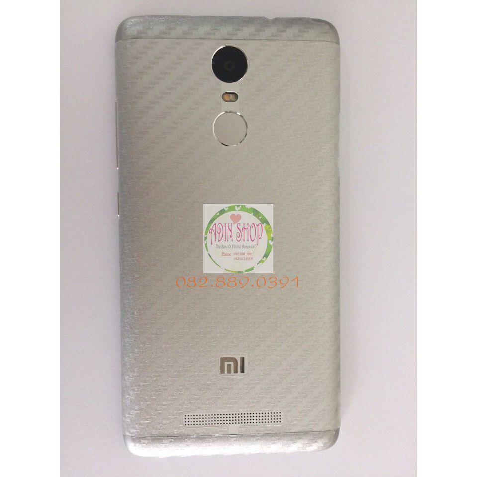 Miếng dán mặt lưng skin carbon Xiaomi Redmi Note 3/ Note 4/ Note 4X/ Note 3 Pro trong, đen