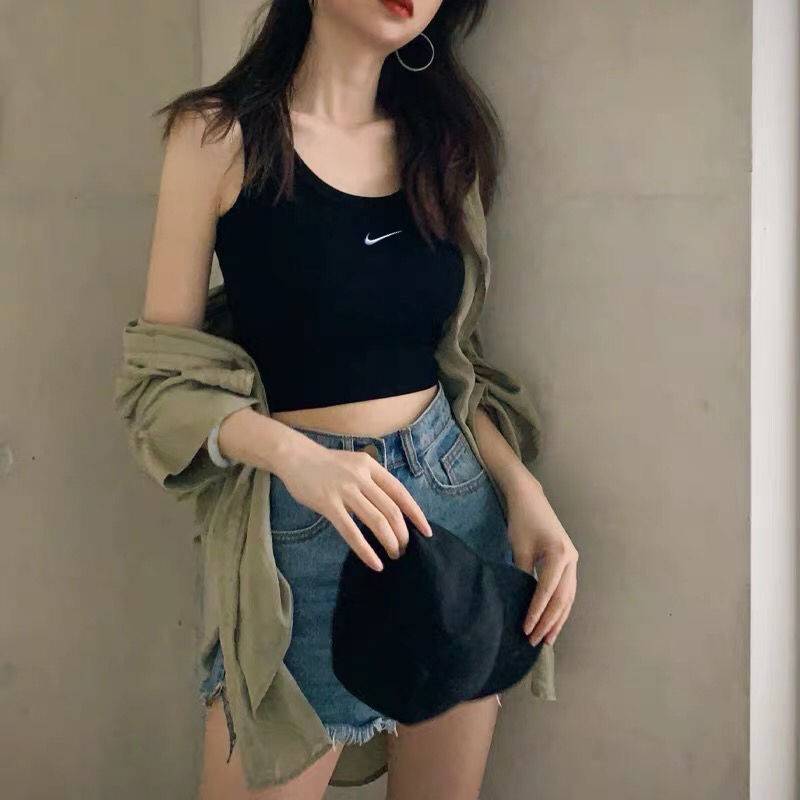 Áo Croptop Sát Nách Thêu Họa Tiết Nike Cá Tính Cho Nữ