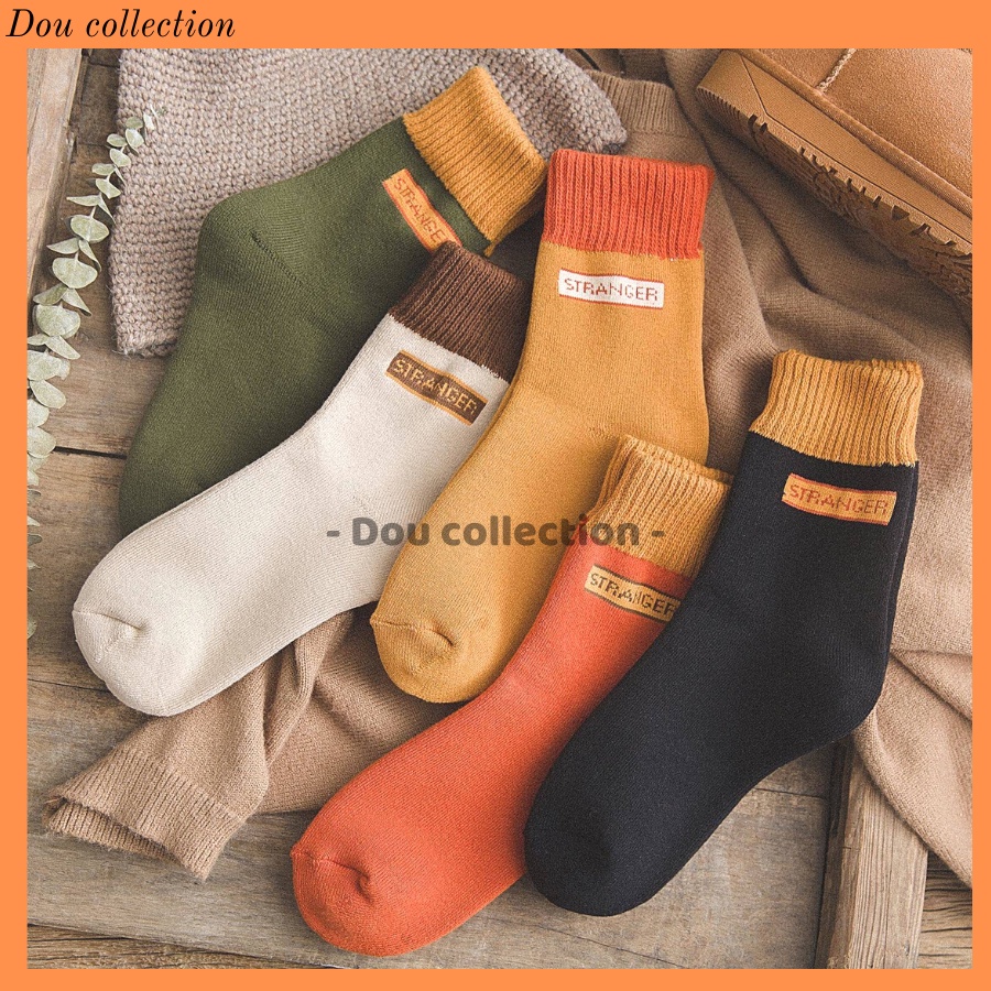 [Nowship2h] Vớ Tất Len Unisex Cổ Cao Trơn Đan Len Dày Họa Tiết STRANGER Thời Trang Vintage Thu Đông - Mã TV027