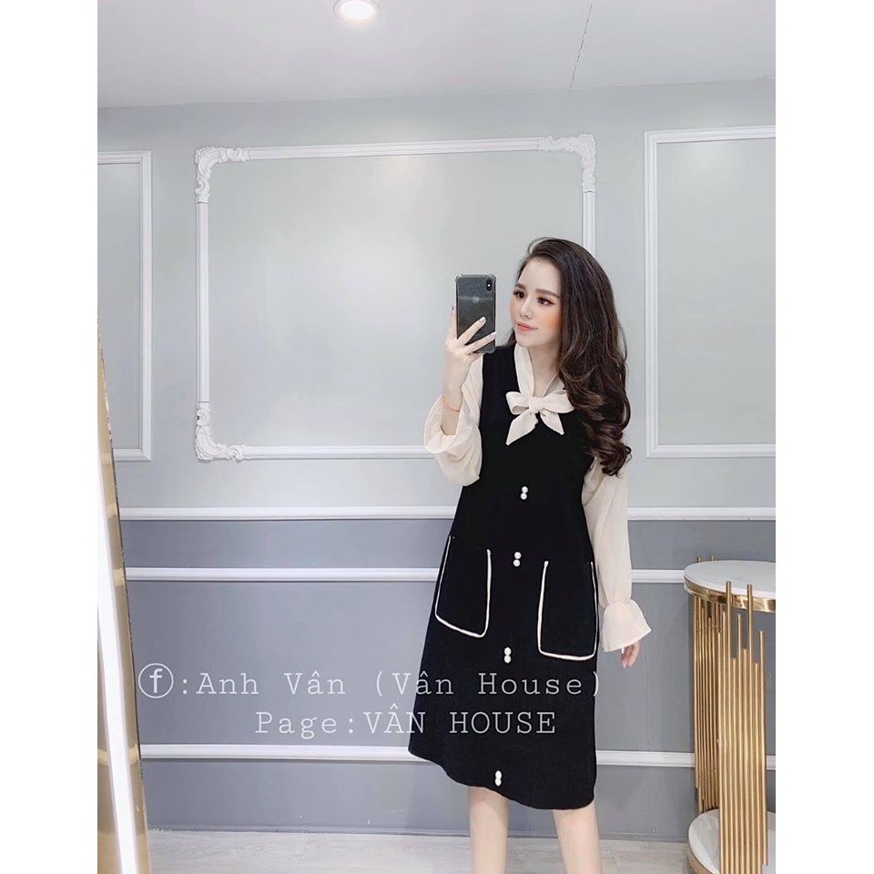 Váy GIẢ YẾM CỔ NƠ PHỐI TAY