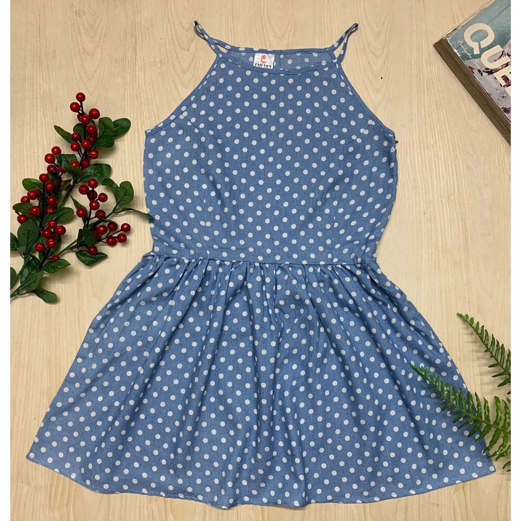 Váy Hai Dây Dáng Xòe Bé Gái Size Lớn - Váy Khoét Tay Họa Tiết Chấm Bi Chất Liệu Cotton Mát Mịn
