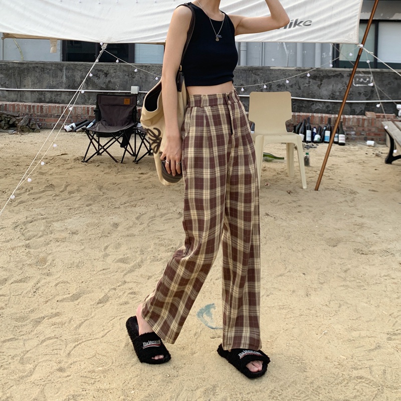 Quần ống rộng SUXI họa tiết sọc caro thời trang cá tính cho nữ