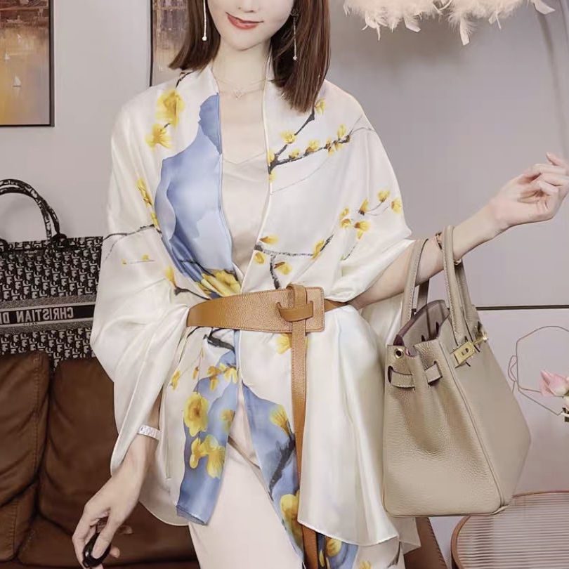 Khăn choàng cổ dài chất liệu lụa in họa tiết thời trang dễ phối đồ cho nữ 90x180