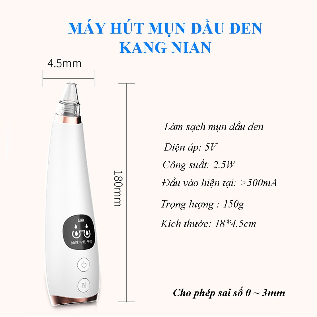 Máy hút mụn đầu đen Kangnian mini cầm tay 6 đầu hút làm sạch lỗ chân lông