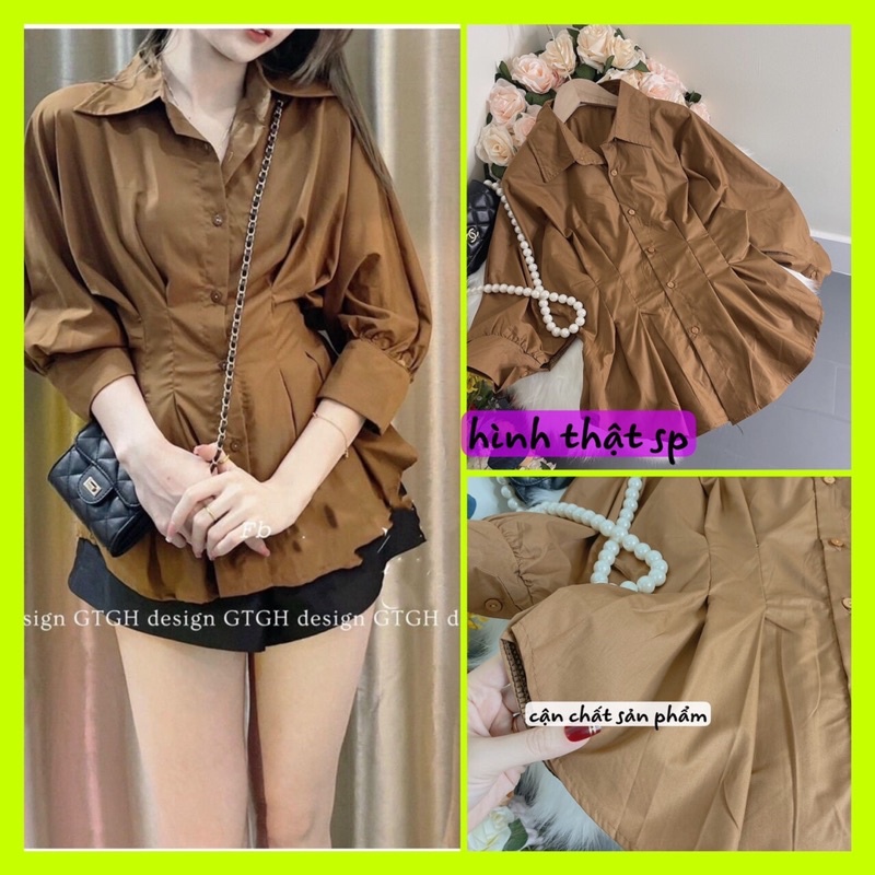 Áo sơ mi tay cánh dơi chít eo, kiểu đơn giản dễ mặc