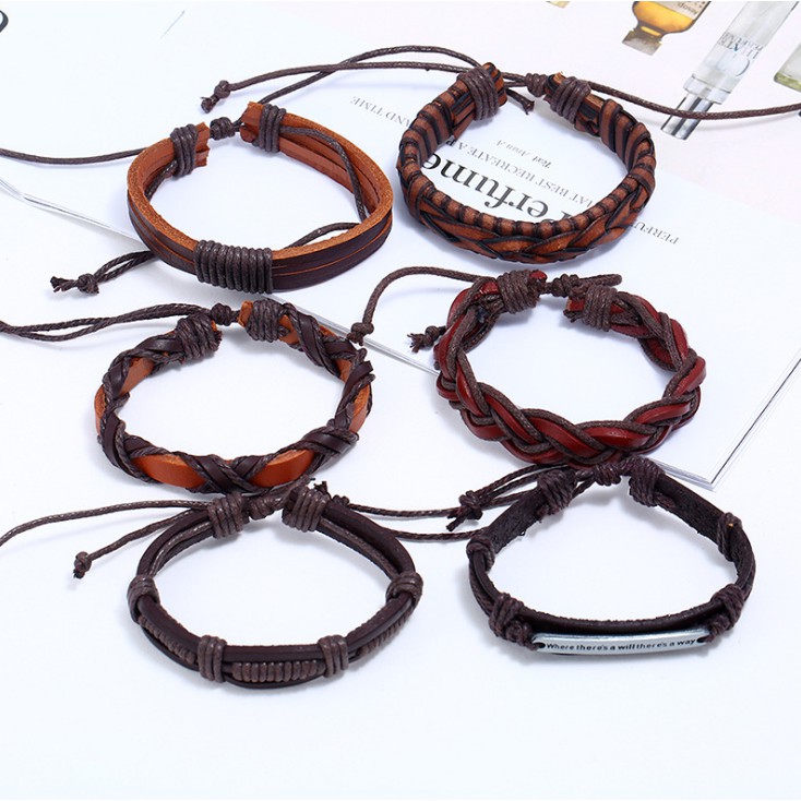 Combo 6 Vòng Tay Da Handmade - A13 [ FREE SHIP ]