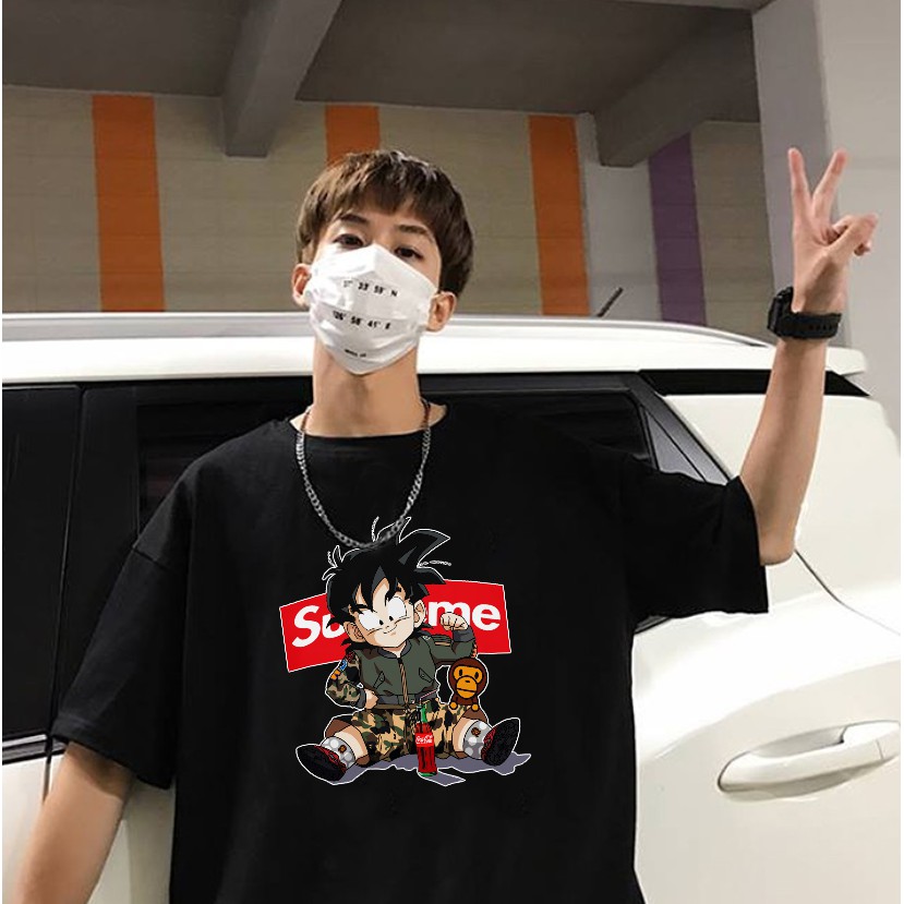 Áo phông nam nữ tay lỡ dáng unisex form rộng SONGOKU Superme đen - áo thun oversize streetwear basic tee