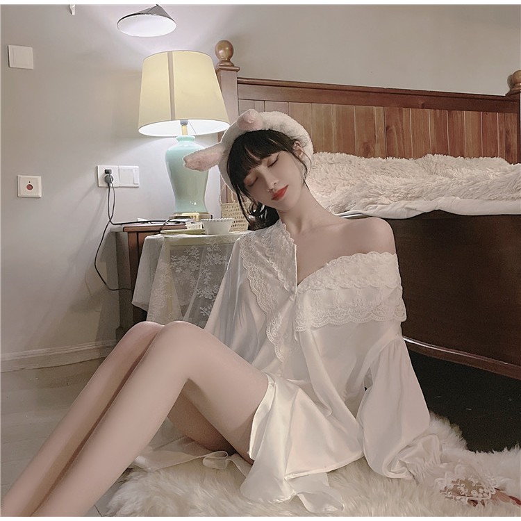 Mới Đồ ngủ Vải Lụa Mát Phối Ren Kiểu Pháp Thiết Kế Quyến Rũ Cho Nữ