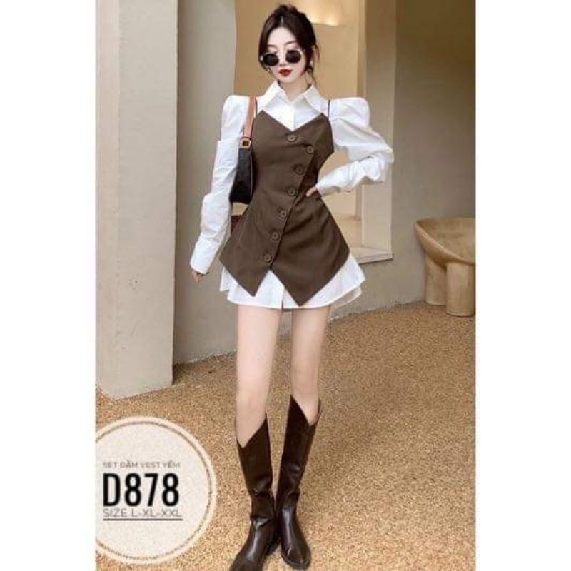 ĐẦM VEST 2 DÂY VỚI ÁO SƠ MI TRẮNG TAY DÀI BIGSIZE