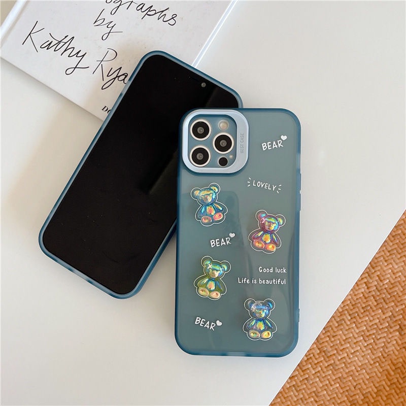 Ốp điện thoại silicon mềm trong suốt họa tiết gấu nhỏ 3D thích hợp cho IPhone 12 13 11 Pro Max X Xs Max Xr 78 Plus