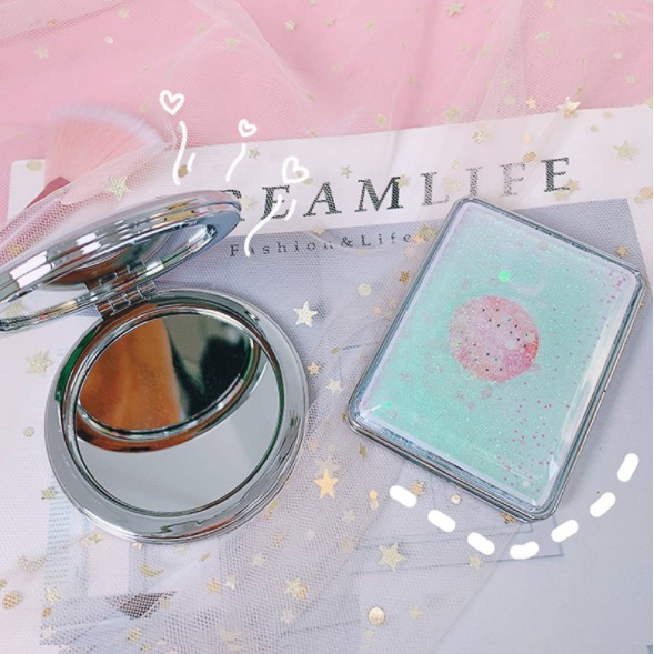 Gương kim sa cầm tay - gương mini 2 mặt - hoạt hình đáng yêu