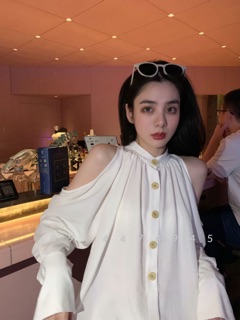 Váy Sơ Mi Lụa Trễ Vai - Sandy Store