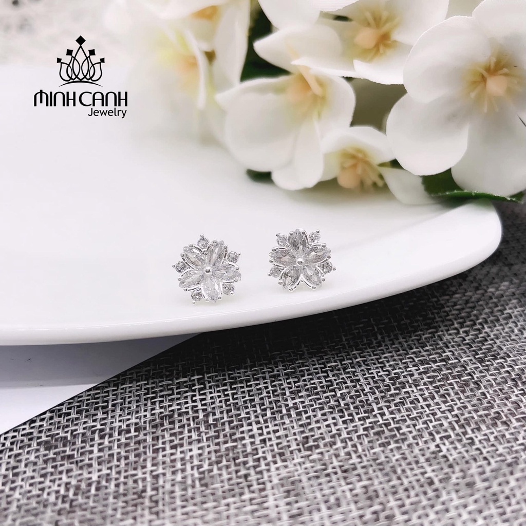 Bông Tai Bạc Hoa 5 Cánh Viền Đá - Minh Canh Jewelry