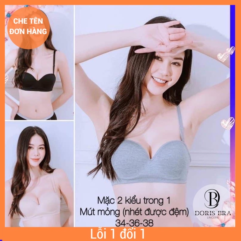 Áo lót nữ DORISBRA cotton cup ngang mỏng gọng có lớp nhét thêm mút