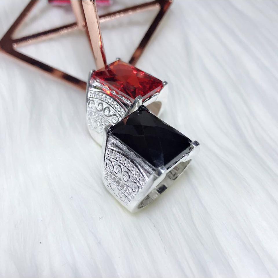 NHẪN NAM BẠC TA ĐÁ MÀU ĐEN VÀ ĐỎ