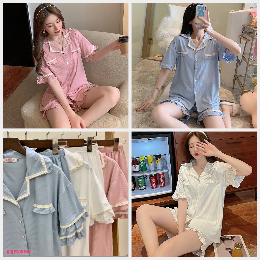 Pijama, Bộ Ngủ Nữ Đồ Mặc Nhà Set Cộc Ba Màu Trơn CCCP04