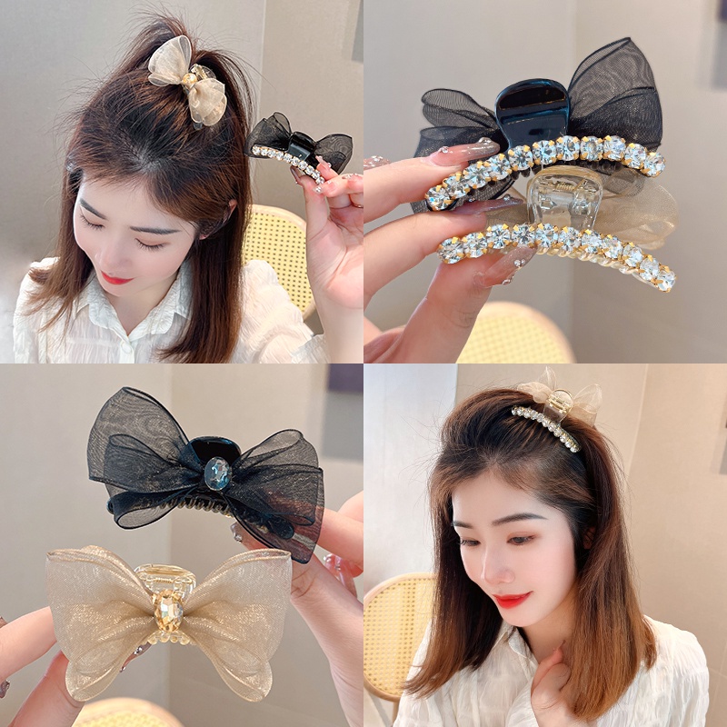 Kẹp Tóc Lưới Hình Nơ Đính Đá