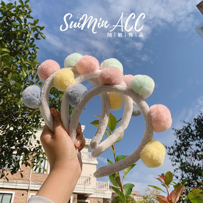 Băng Đô Cài Tóc Bản Rộng Đính Bóng Lông Màu Sắc Phong Cách Hàn Quốc Cho Nữ