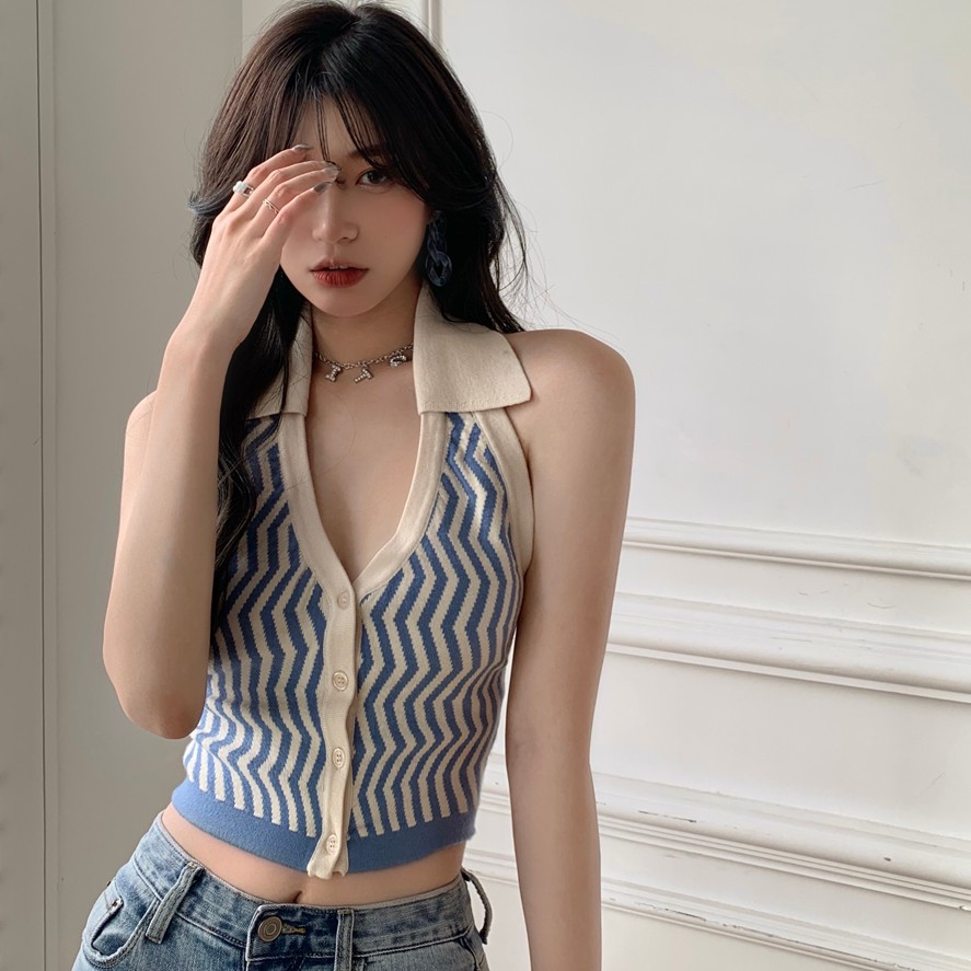 Áo Len Sát Nách Kẻ Sọc Màu Tương Phản Phong Cách Hàn Quốc Quyến Rũ | BigBuy360 - bigbuy360.vn