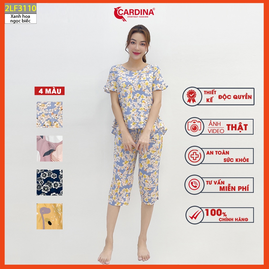 Đồ bộ nữ CARDINA chất lanh tre nhật cao cấp quần lửng áo cộc tay can bèo họa tiết 2LF31