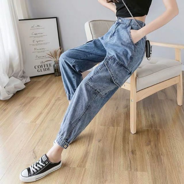 Quần baggy jeans túi hộp ống bo túm jogger cạp cao form ulzzang kèm ảnh thật