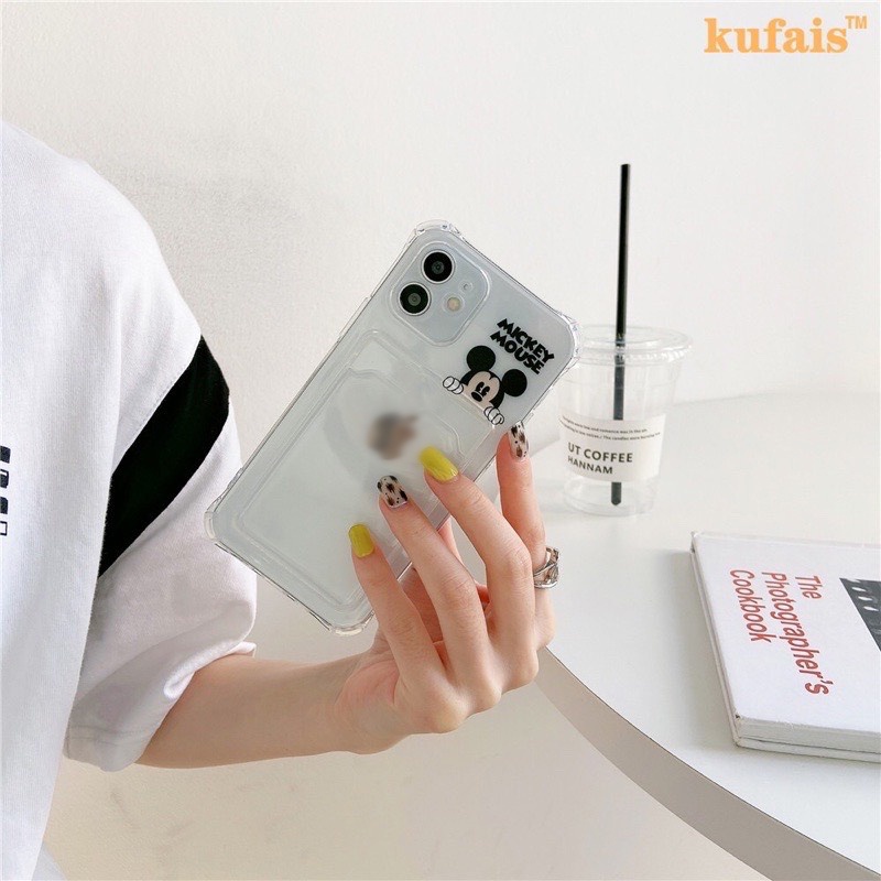 Ốp túi in hình micky cute trong suốt chống sốc  X,Xs,Xsmax,7Plus,8Plus/xr/12promax/11pro có ngăn ví đựng thẻ tiện dụng