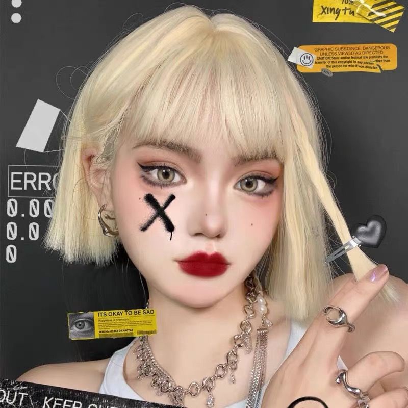 Tóc Giả Ngắn Màu Bạch Kim Tự Nhiên Dễ Thương Dành Cho Nữ