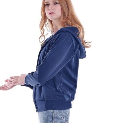 Áo Khoác Có Nón Phối Khóa Kéo Màu Xanh Navy Cho Nữ M L Y5V9
