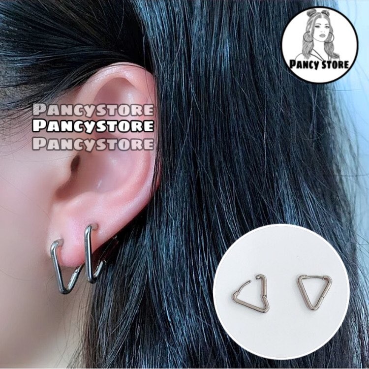 khuyên tai bông tai nam nữ titan tam giác không dị ứng không gỉ unisex