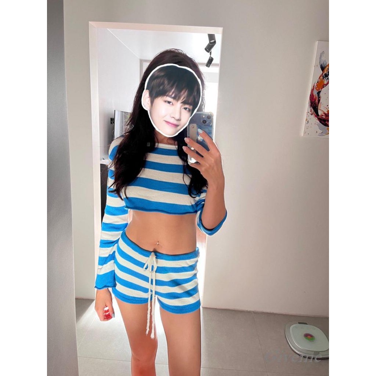 Set Áo Croptop 2 Dây Dệt Kim Màu Trơn / Áo Trễ Vai + Quần Short Lưng Thun Size S / M / L Thời Trang Cho Nữ