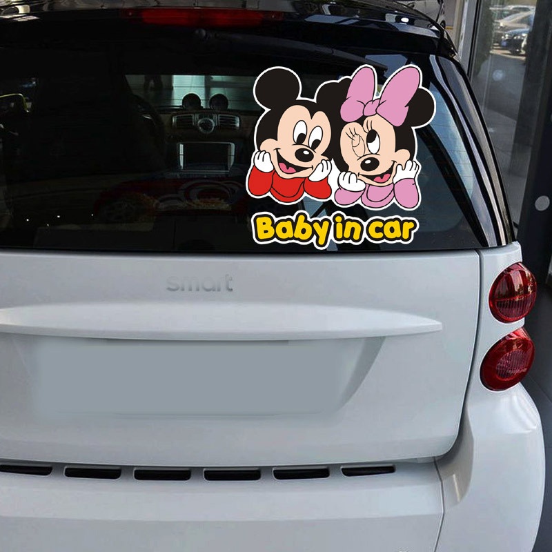 Mới🥰Miếng Dán Phản Quang Baby IN Car Chống Thấm Nước Hình Mickey Minnie Dễ Thương Trang Trí Xe Hơi