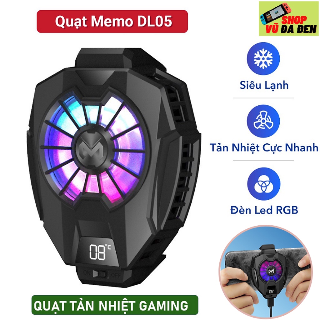 QUẠT TẢN NHIỆT ĐIỆN THOẠI MEMO DL 05 - 5V LÀM MÁT NHANH CÓ ĐÈN BÁO NHIỆT ĐỘ